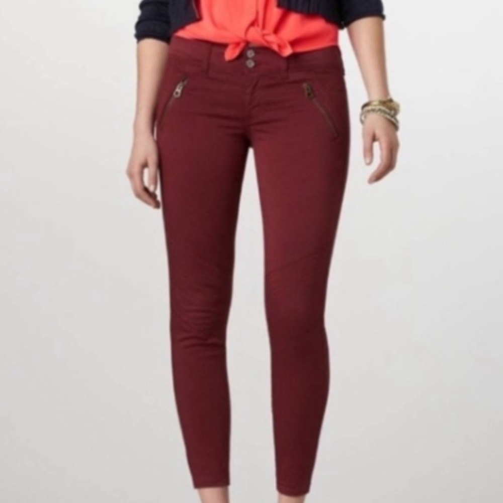 Skinny Crop Burgundy Moto Pants